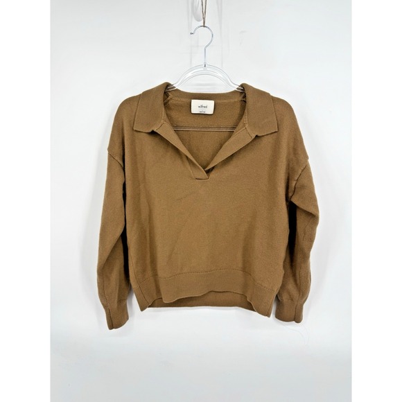 Wilfred Sweaters - Wilfred Aritzia Clara Merino Wool Crop Waist Sweater Camel Size L Quiet Luxury